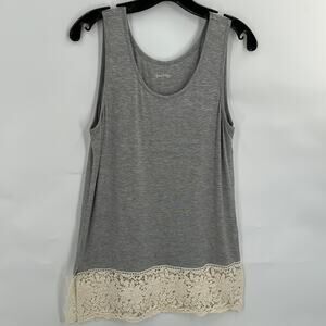 Grace & Lace Women's Gray Sleeveless Tunic Top Tee Lace on Bottom Size Large